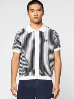 Fashion Abramo Knit Polo- Pearled Ivory/ Maritime Blue Polos