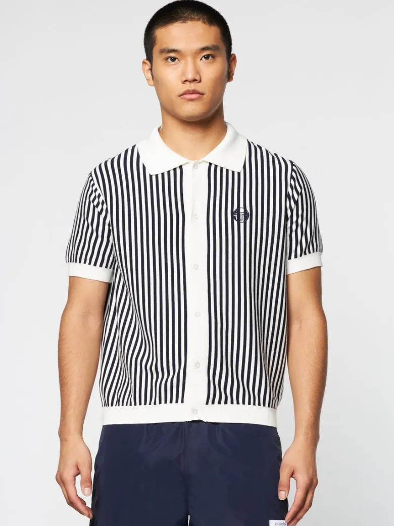 Fashion Abramo Knit Polo- Pearled Ivory/ Maritime Blue Polos