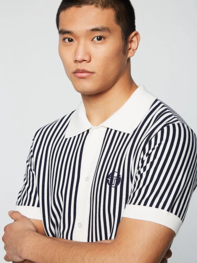 Fashion Abramo Knit Polo- Pearled Ivory/ Maritime Blue Polos