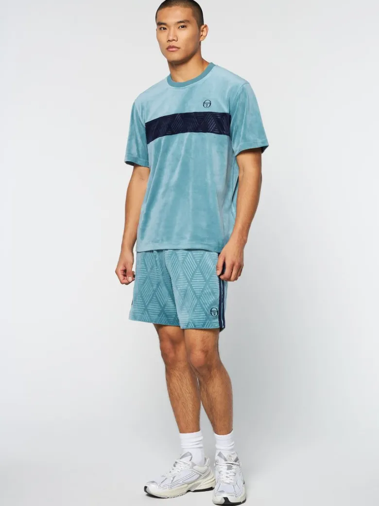 Fashion Debossed Damarindo Velour T-Shirt- Larkspur T-Shirts