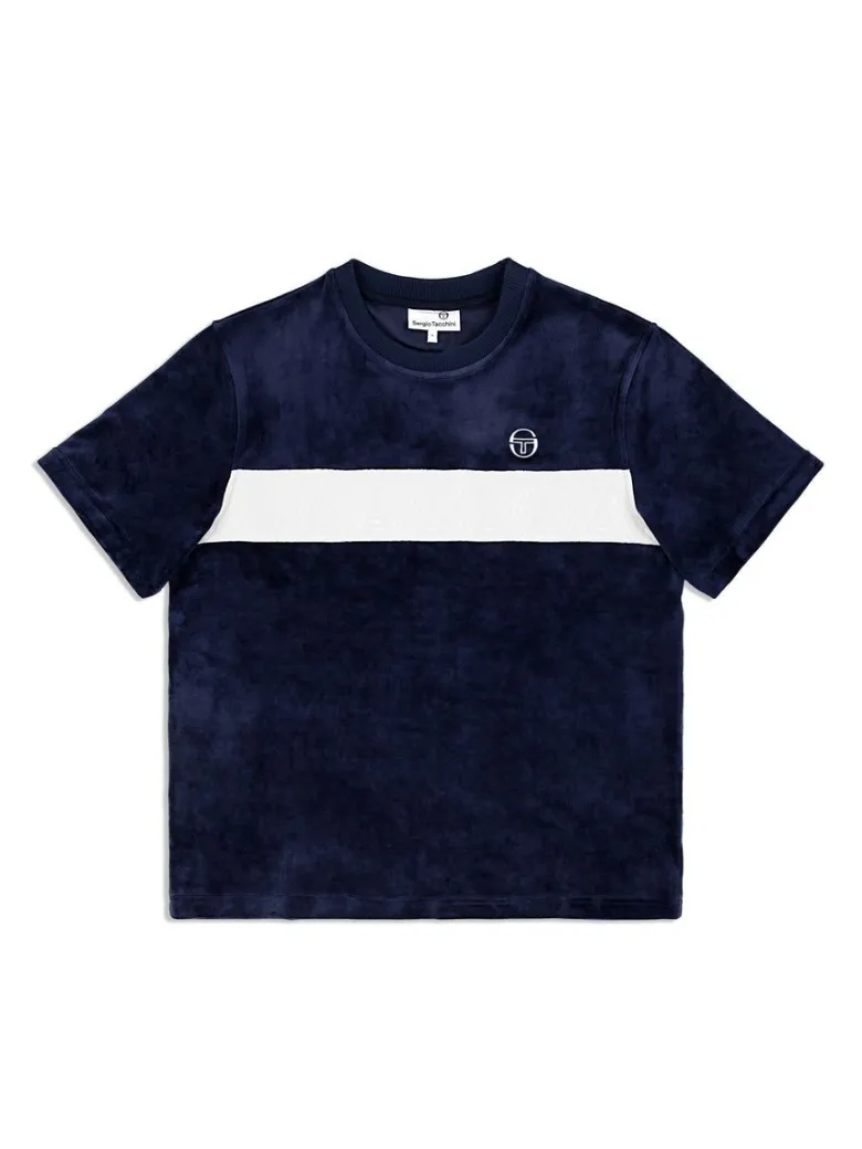 New Debossed Damarindo Velour T-Shirt- Maritime Blue Velour