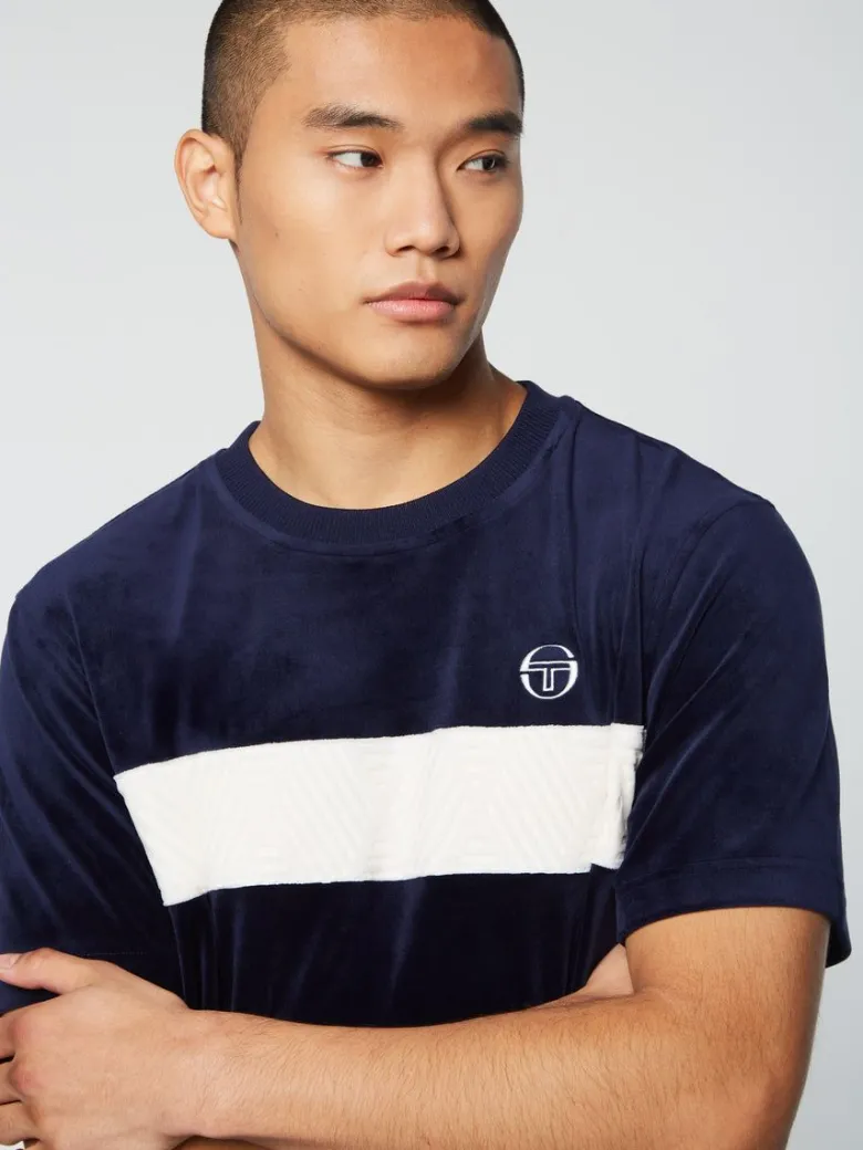 New Debossed Damarindo Velour T-Shirt- Maritime Blue Velour