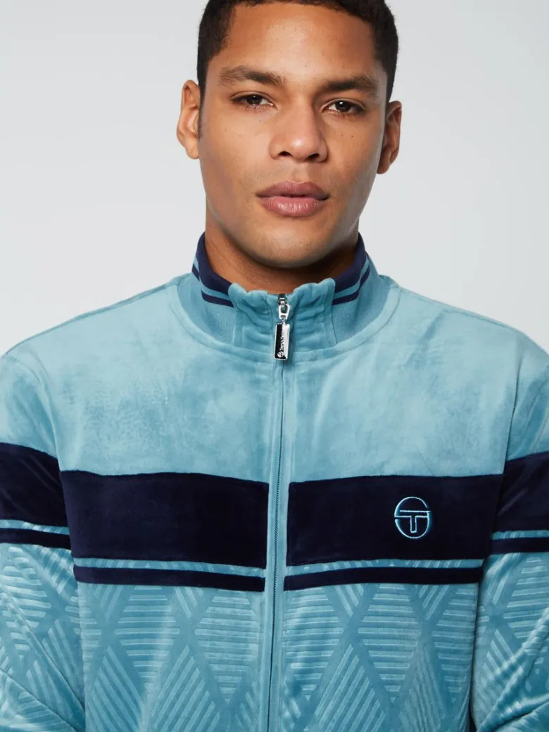 Online Debossed Damarindo Velour Track Jacket- Larkspur Tracksuits