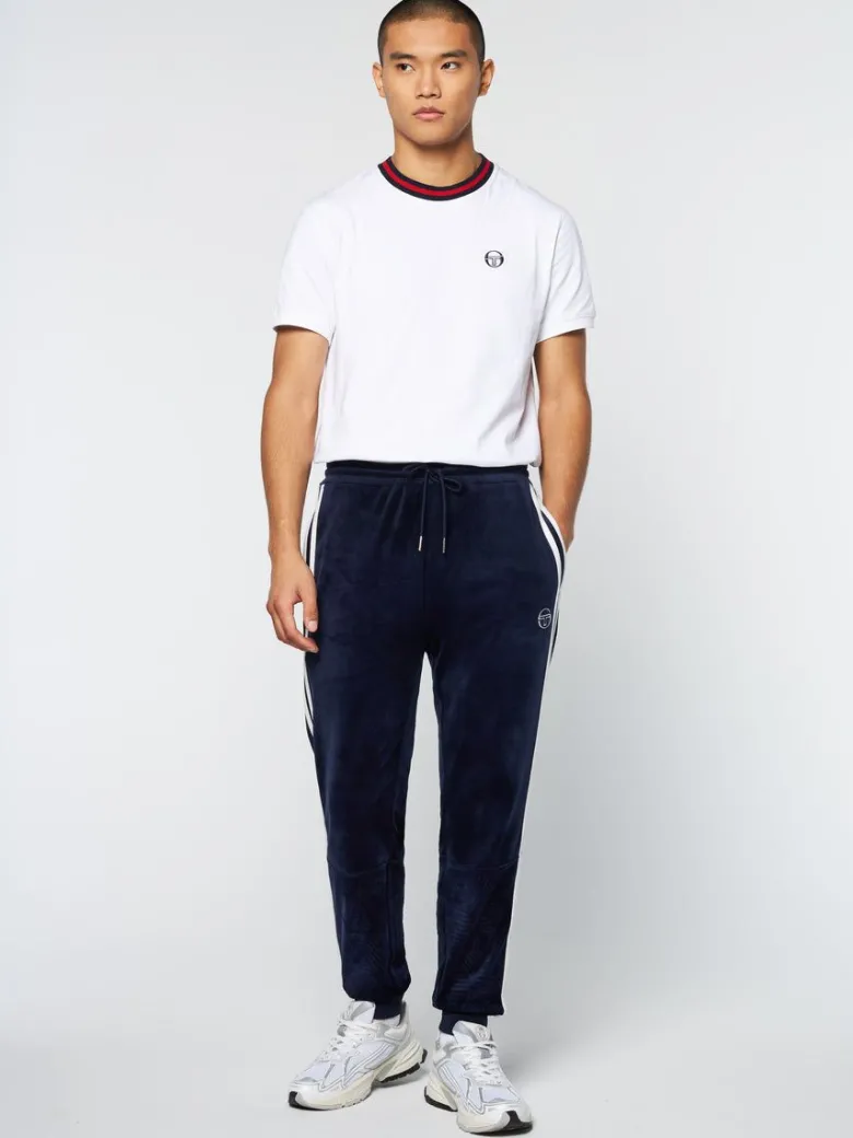 Clearance Debossed Damarindo Velour Track Pant- Maritime Blue Velour
