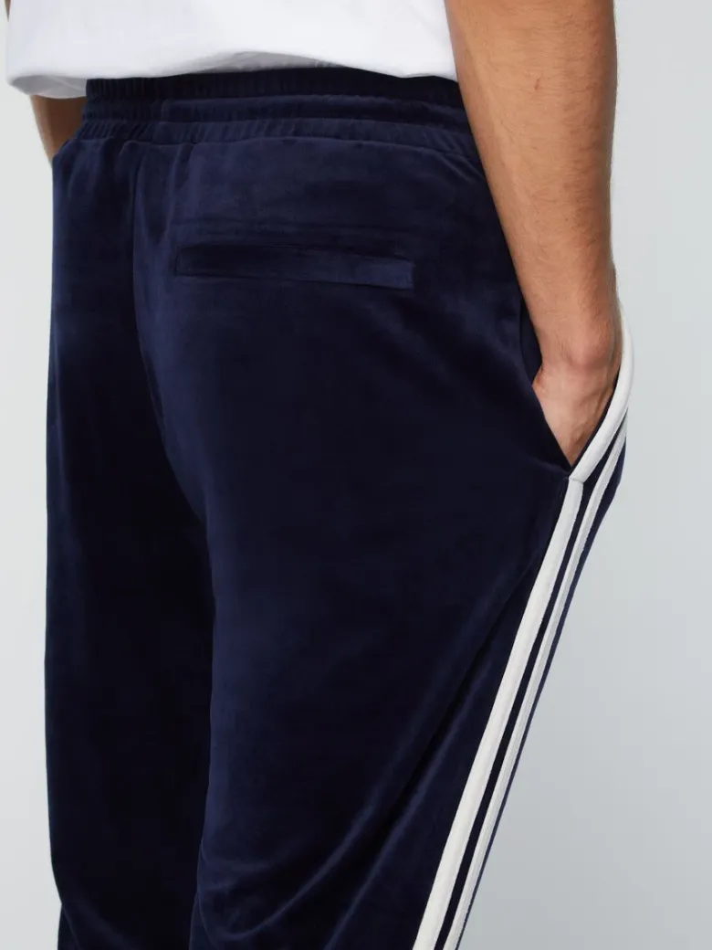 Clearance Debossed Damarindo Velour Track Pant- Maritime Blue Velour