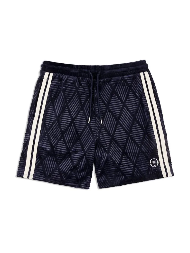 Clearance Debossed Damarindo Velour Short- Maritime Blue Shorts And Swim