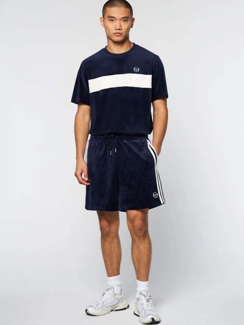 Clearance Debossed Damarindo Velour Short- Maritime Blue Shorts And Swim