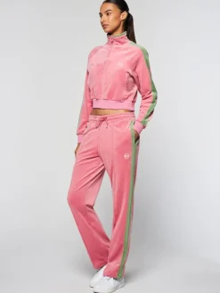 Clearance Miss Carlotta Velour Track Pant- Wild Rose Tracksuits
