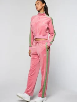 Fashion Miss Carlotta Velour Track Jacket- Wild Rose Velour