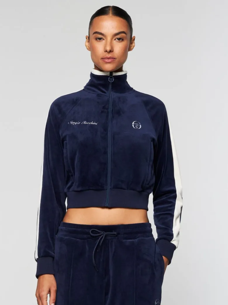 Best Miss Carlotta Velour Track Jacket- Maritime Blue Velour