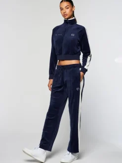 Outlet Miss Carlotta Velour Track Pant- Maritime Blue Velour