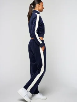 Outlet Miss Carlotta Velour Track Pant- Maritime Blue Velour