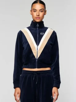 Sale Sara Velour Track Jacket- Maritime Blue Velour