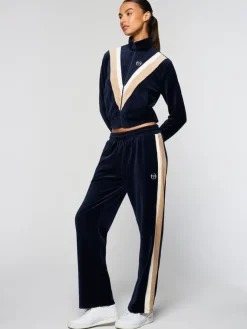 Sale Sara Velour Track Jacket- Maritime Blue Velour