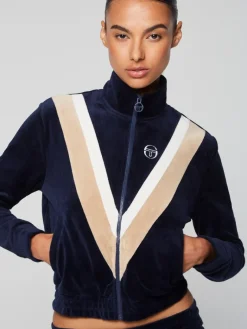 Sale Sara Velour Track Jacket- Maritime Blue Velour