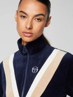 Sale Sara Velour Track Jacket- Maritime Blue Velour